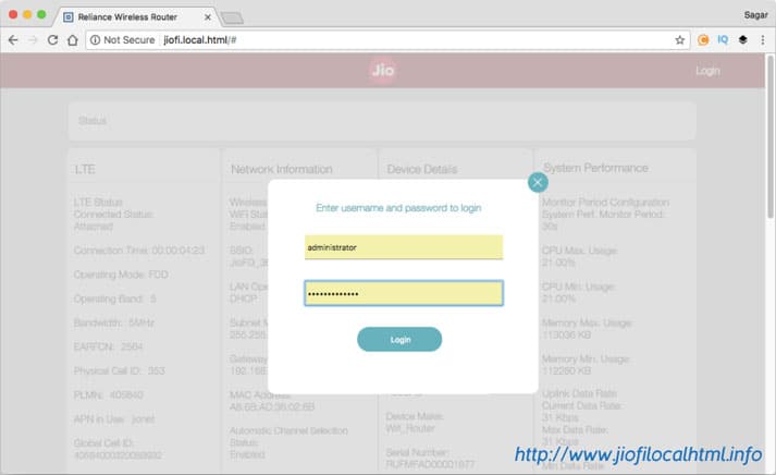 How to login to jiofi router